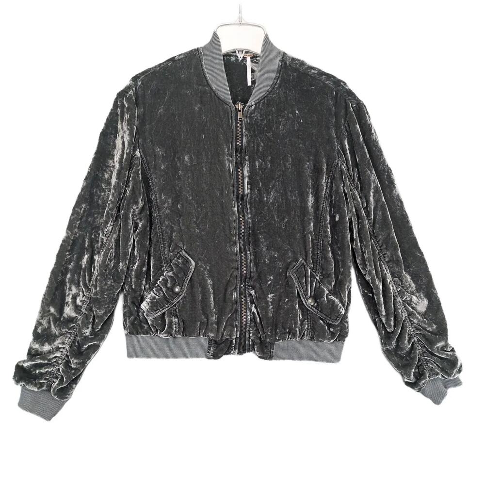 Free People Gray Velvet Bomber Jacket
